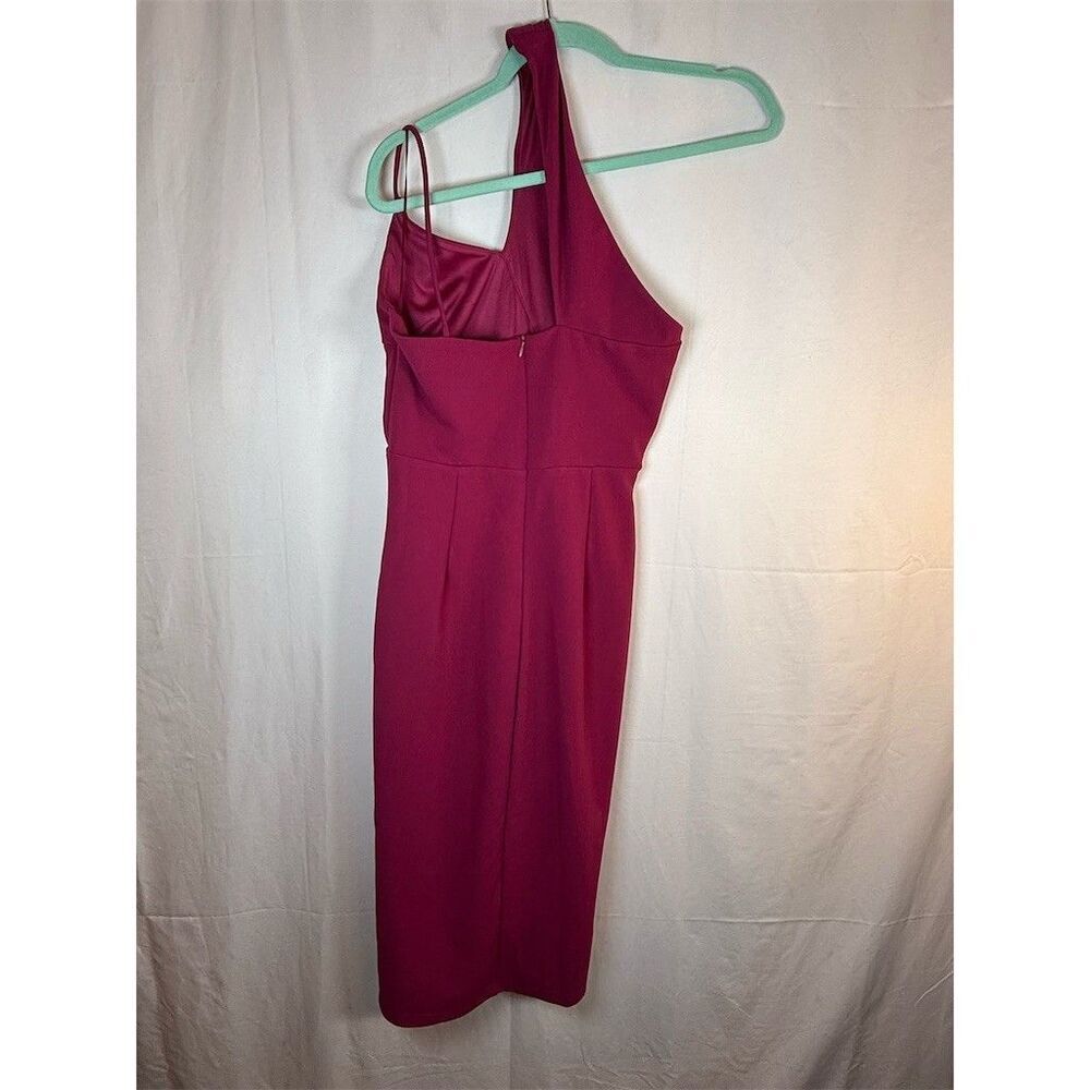 Womens Lena One Shoulder Bodycon Midi Dress Pink Ruched Wrap Front Slit Size M - Picture 4 of 10